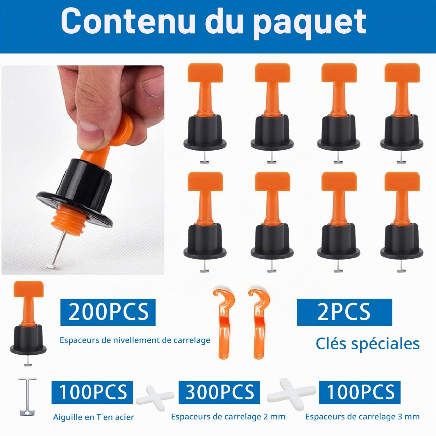 700 Pièces Réutilisables Kit Nivellement Carrelage Niveleur Cale Autonivelant avec 300 Croisillons Autonivelants 2mm et 100 Croisillons 3mm et 2 Clés Spéciales Aides à La Pose