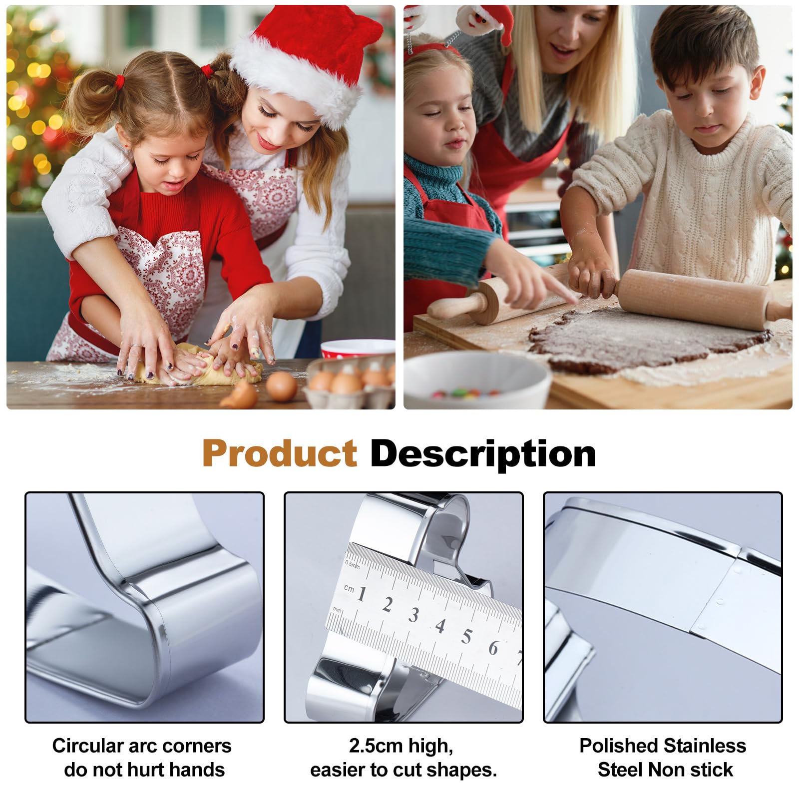 Formine Biscotti Natale, 9 Pezzi Acciaio Inox Stampi Formine Biscotti - Omino Pan di Zenzero, Albero, Fiocco di Neve, Bastoncino di Zucchero, Babbo Natale, Pupazzo di Neve, Renna, Cappello e Campana