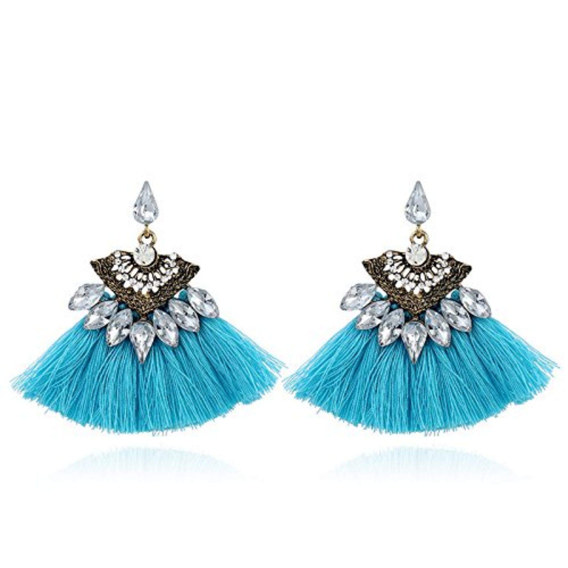 TBOP EARRING THE BEST OF PLANET SIMPLE & STYLISH tassel studded earrings ethnic bohemian ear jewelry & its size 5.8cm*6.6cm in light blue color