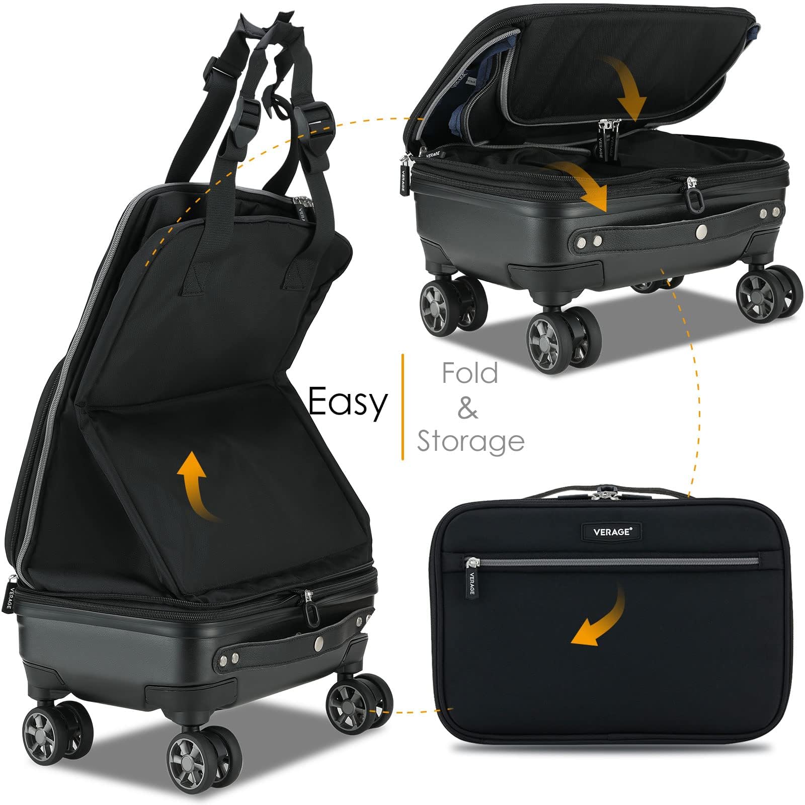 Condition photo showing New/Like New for verage expandable foldable luggage bag collapsible suitcases rolling travel duffel bag larger suit case with detachable spinner wheels (black, checked-in pro (24-inch expands into 28-inch))