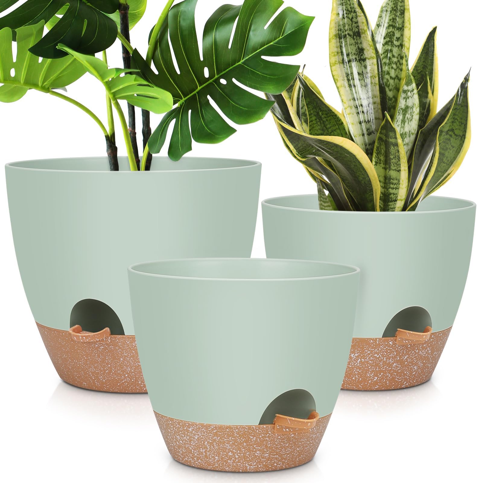 YNNICO 12" 10" 9" Large Self Watering Plant Pots, 3 Pack Flower Pots Planters with Multi Mesh Drainage Holes for Indoor Outdoor Garden Plants and Flowers.