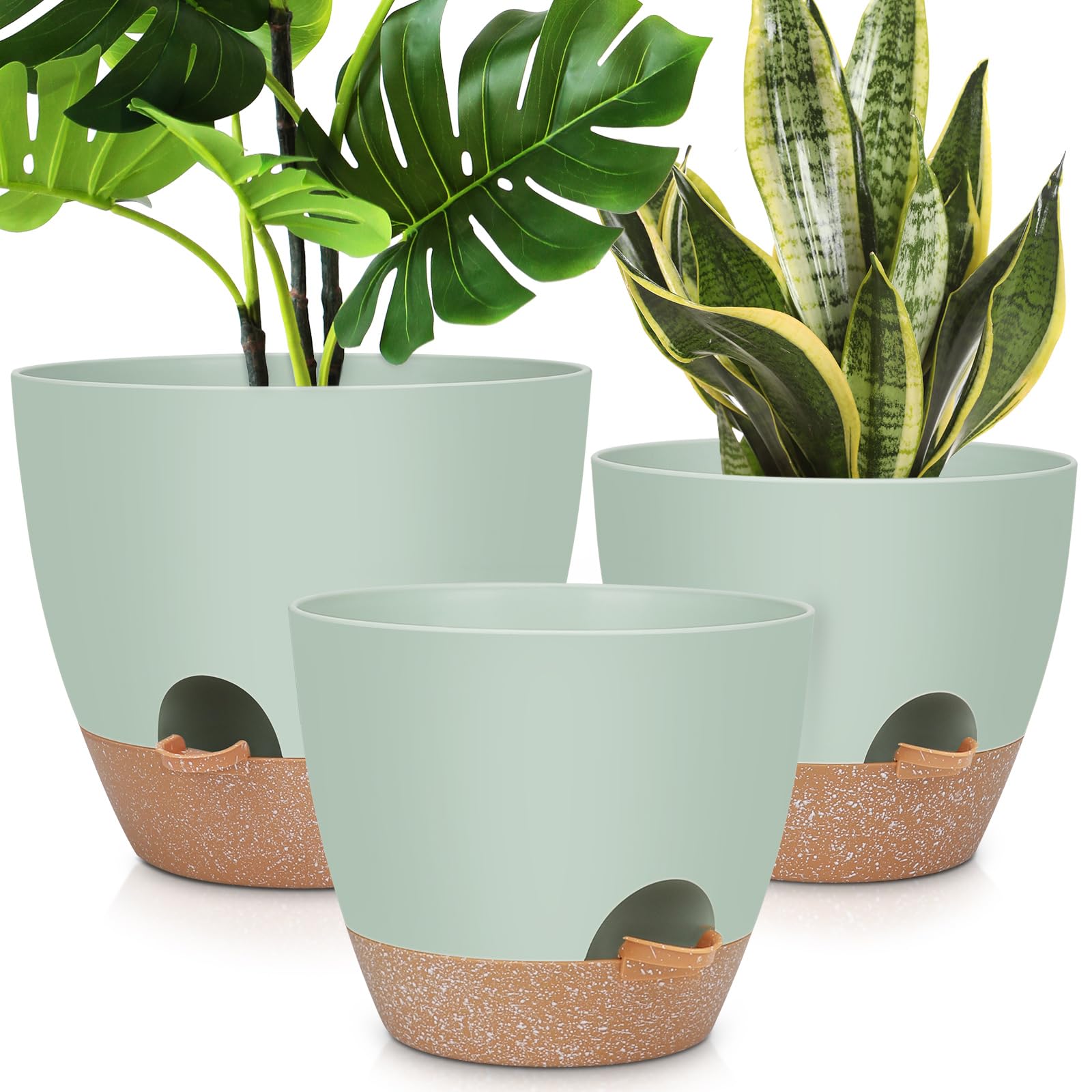 YNNICO Macetas Grandes de riego automático de 12 Pulgadas, 10 Pulgadas, 9 Pulgadas, Paquete de 3 macetas con múltiples Agujeros de Drenaje de Malla para Plantas y Flores de jardín de Interior y