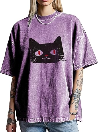 Summer Shirts for Women Cotton Short Sleeve Casual Loose Fashion Pattern Lounge Washed Beach Crew Neck Tees Y2k