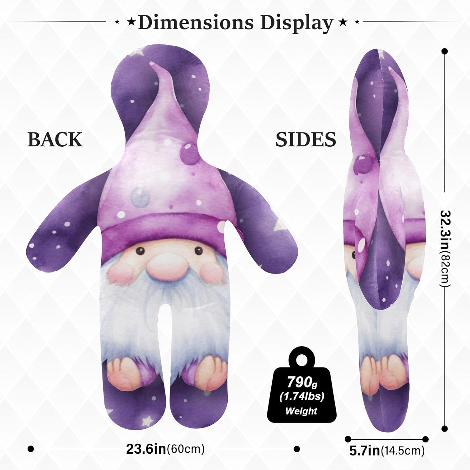 Cute Purple Gnome Human-Shaped Pillow Soft Body Pillows Washable Velvet Pillows for Anxiety Relief Sleeping Cuddling & Support