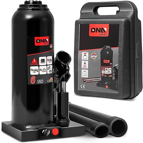 Miniatura 27 de DNA Motoring Gato hidráulico de aire de botella - 20 toneladas (40,000 libras) de capacidad, mango manual y bomba de aire para la elevación