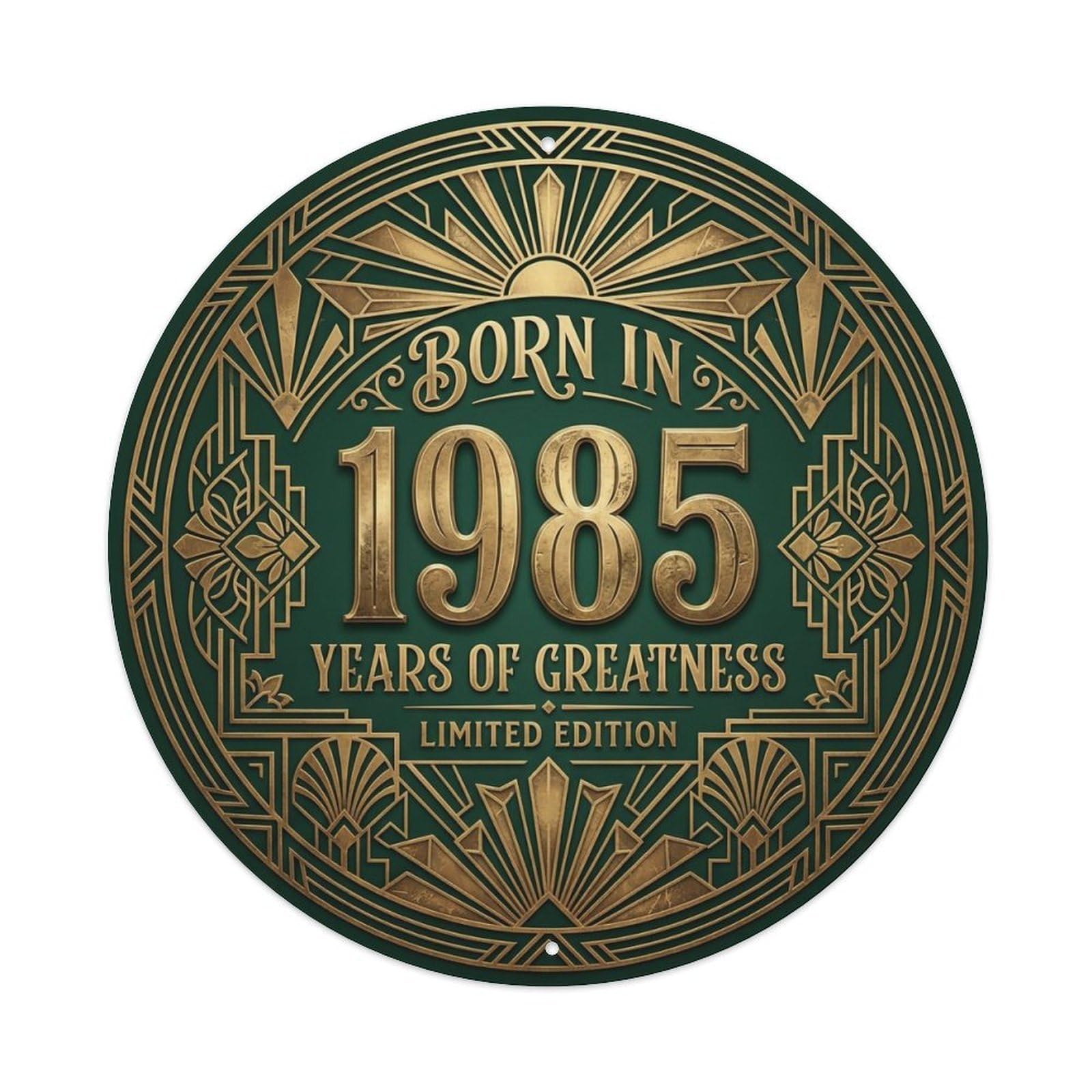 Born In 1985 Years Of Greatness Year-Themed Birthday Gift Metal Tin Sign Plaque Wall Decor for Cafe, Club, Garden Round Metal Poster 8x8Inch
