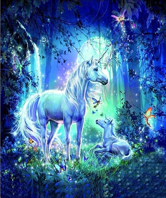 Zhujiehigh 5D DIY Diamond Unicorn Kits, 5D Unicorn Crystal Crafts Paintings Full Drill, Rhinestone Embroidery Cross Stitch Canvas Pictures by Numbers for Kids Adults Gifts Home Wall Decor