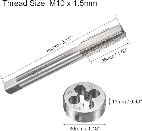 Miniatura 33 de uxcell M8 x 0.030 in Juego de llaves métricas y troqueles, rosca de máquina con troquel de roscado redondo, kit de grifo y troquelado