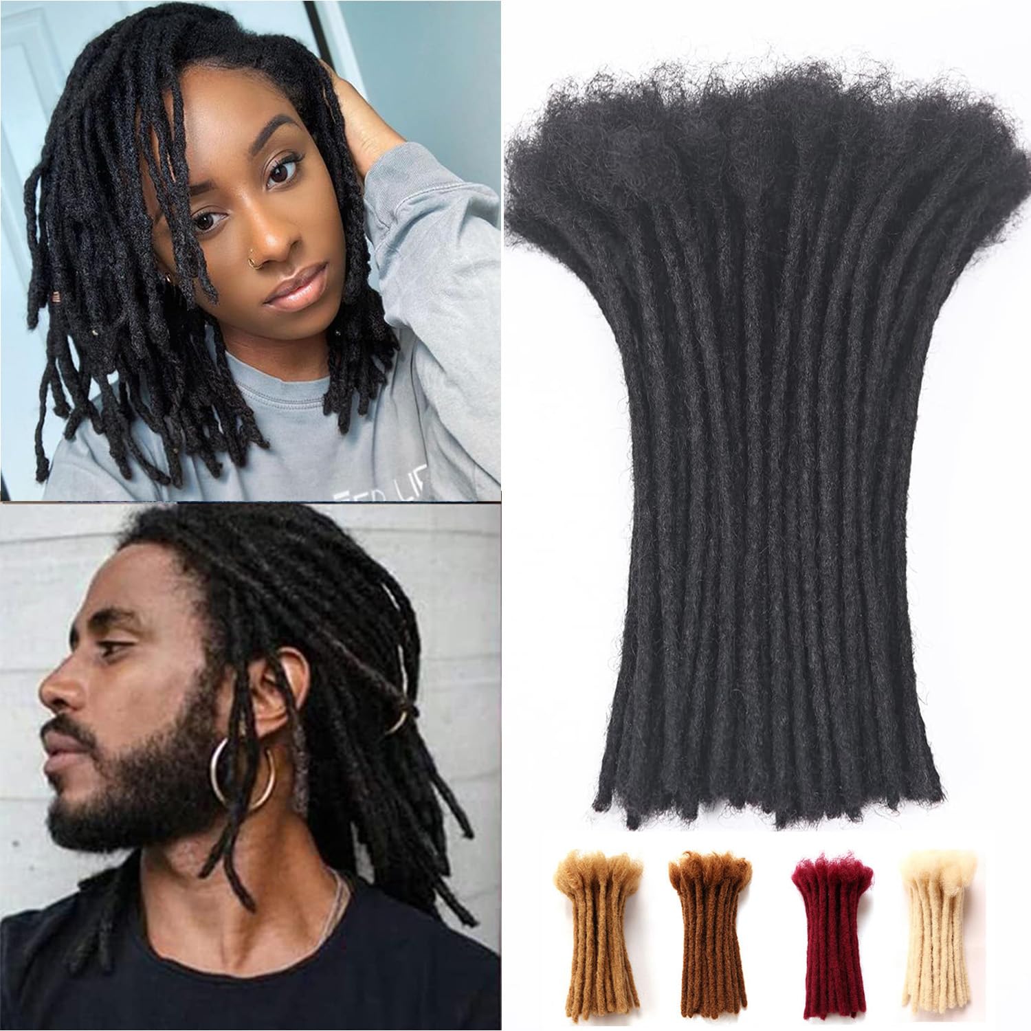 Dreadlock Extensions Human Hair Extensions for Braiding 0.8 cm Afro Kinkyhair for Braiding Black Hair Extensions Dreadlocks Extensions (1B-0.8cm, 8Inch （Pack of 30 ）)
