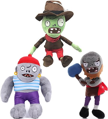 Miniatura 1 de JHESAO 3 piezas de peluche de plantas y zombis: figuras de peluche de PVZ de zombis piratas de martillo, vaquero y gargantuar