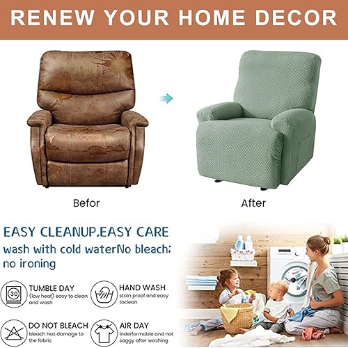 Vista 93 de Eco-Ancheng Fundas reclinables Lazyboy de 4 piezas, fundas para sofá reclinable, fundas antideslizantes para sillas reclinables, con bolsillos de 1