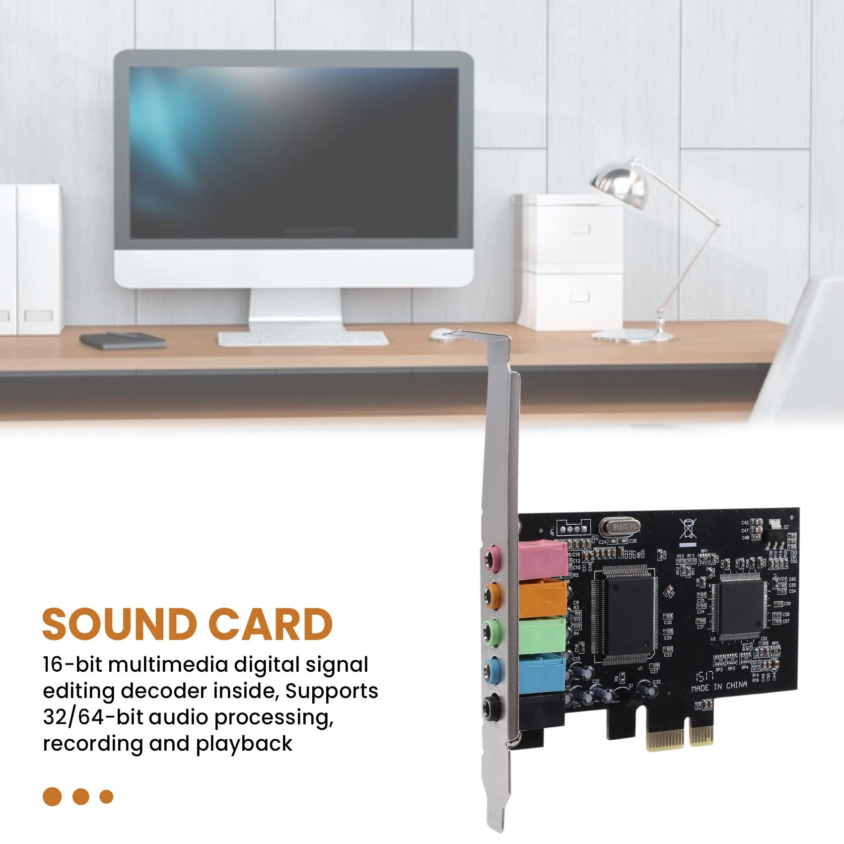 Scheda Audio Interna 5.1 Adatta per Supporto a Basso Profilo, Scheda Audio Stereo 3D PCI-E, Chip PCI CMI8738 32/64 Bit