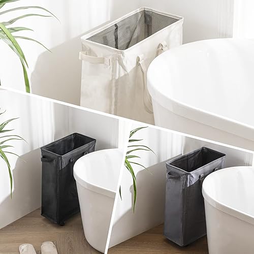 Miniatura 8 de Cesta de Lavandería Rodante Delgada, Cesto de Ropa Delgado con Ruedas y Asas Largas Ajustables, 45L Cestas Pequeñas de Lavandería con Parte Superior