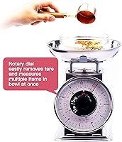 Vista 2 de Tada Báscula mecánica analógica de cocina de 11 libras con cuenco, función de tara, estilo retro, acero inoxidable
