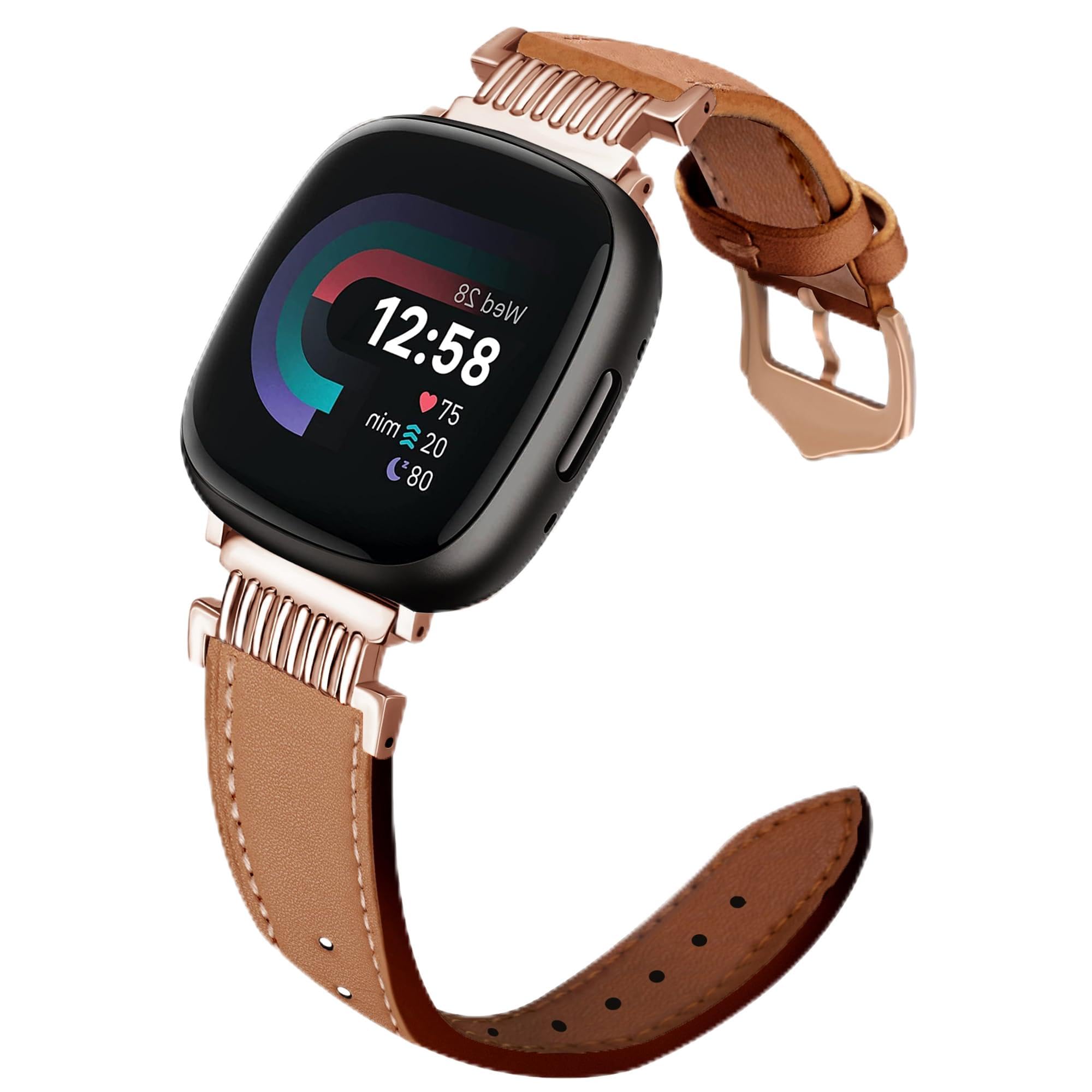 Compatible with Fitbit Versa 4/ Versa 3/ Sense 2/ Sense Bands for Women, Genuine Vintage Leather a-Shaped Buckle Strap Replacement Wristband Accessories for Versa 4/ Versa 3