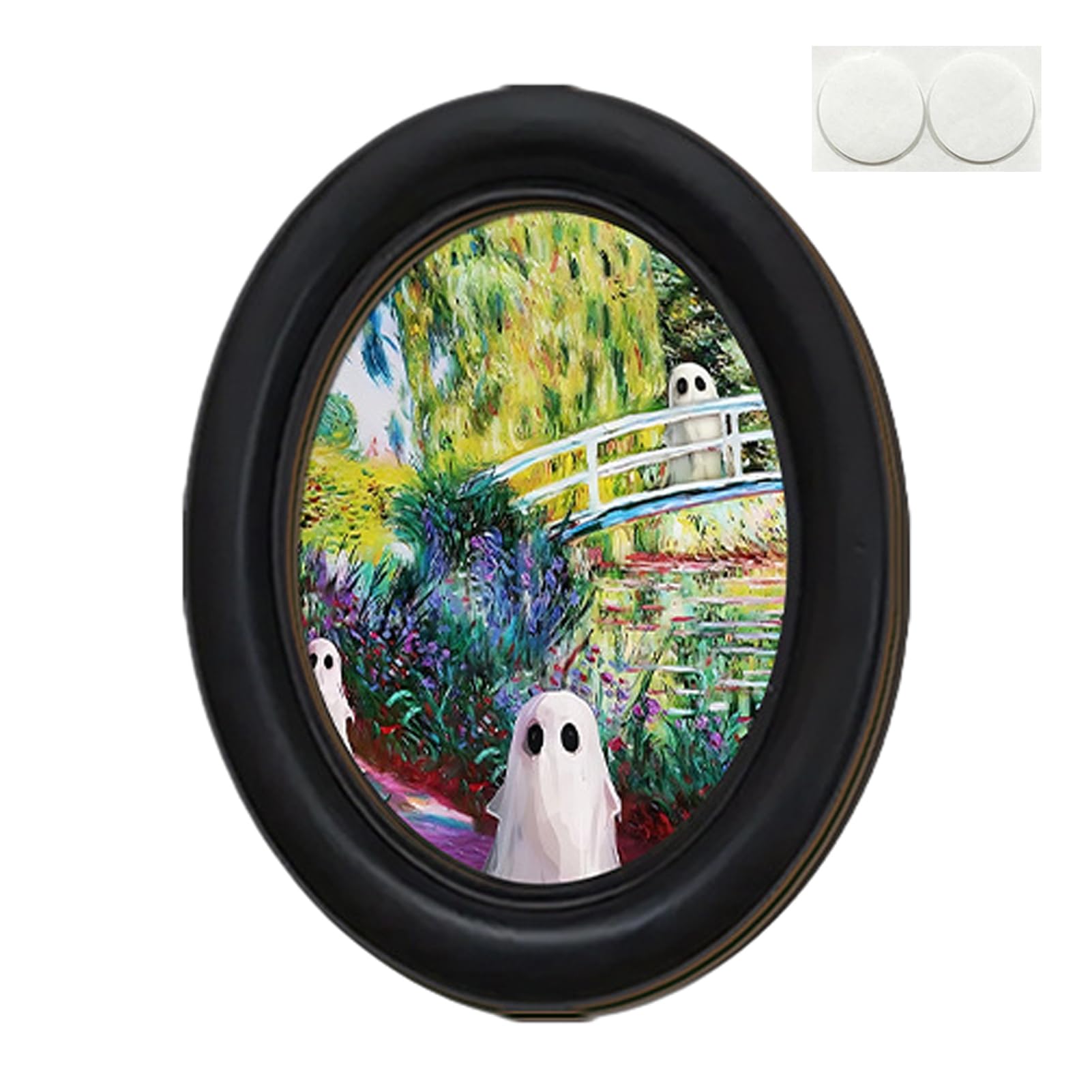 Pasisuu Funny Ghost Halloween Wall Art, Vintage Spooky Framed Ghost Painting, Cute Oval Decor for Home Bedroom Washroom Wall Decoration [object Object]