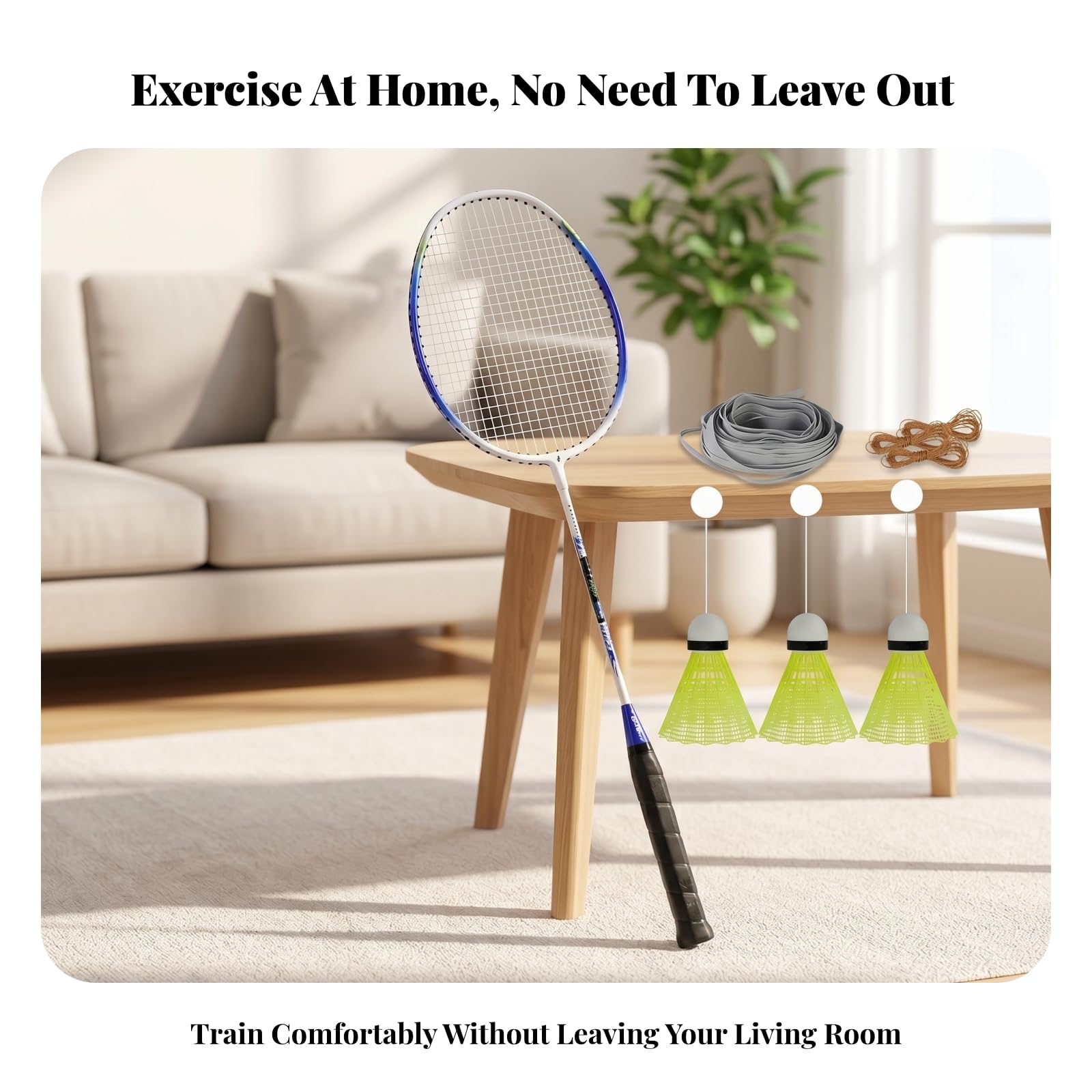 Bambini Badminton Kit Allenamento in Solitaria a Sospensione Volano con Ganci Montaggio a Soffitto Materiale Plastica Nylon