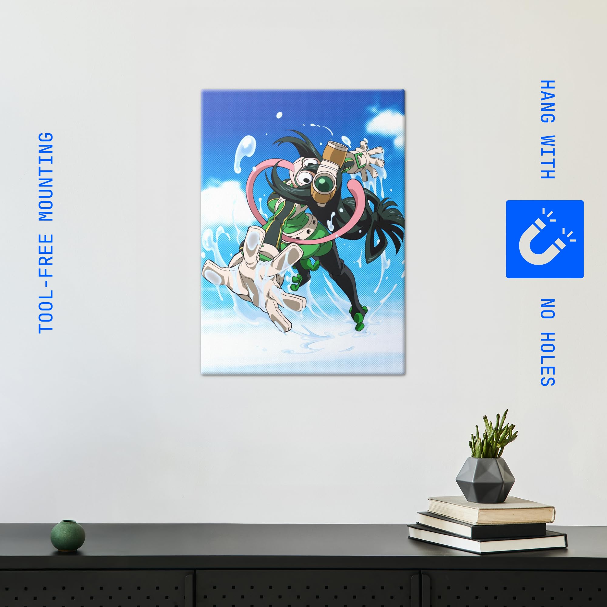 Displate Metall poster My Hero Academia MHA Season 4: Tsuyu Größe M | Bilder Wanddeko Wohnzimmer & Schlafzimmer Wandbilder, Geschenk. Wandkunst mit Magnet-Befestigung, ohne Bohren.