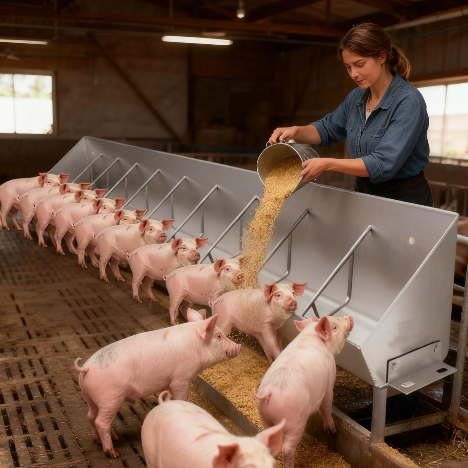 Mangeoire et abreuvoir en acier inoxydable pour animaux de la ferme avec fixations stables