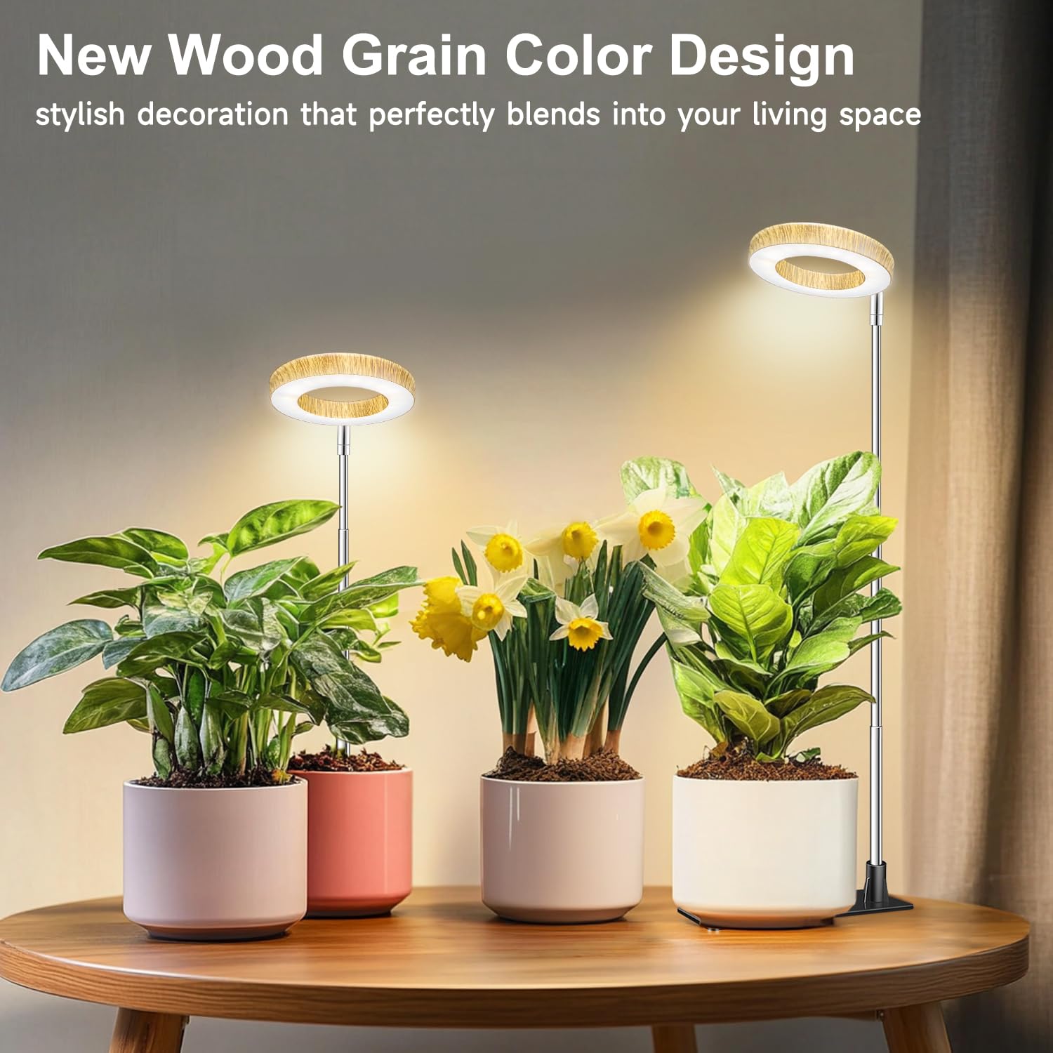 Aokrean - Luz de cultivo, 48 LED de espectro completo para plantas de interior, luz de halo pequeño ajustable en altura con base, 3 espectros opcionales, temporizador automático 6/12/16 horas, 5