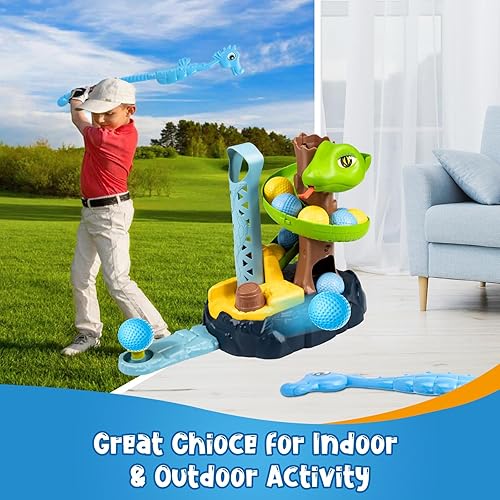 Miniatura 4 de Juego de palos de golf para niños, con 6 bolas, 3 palos de golf, 2 agujeros de práctica y tapete de puting, juguetes de golf para interiores y