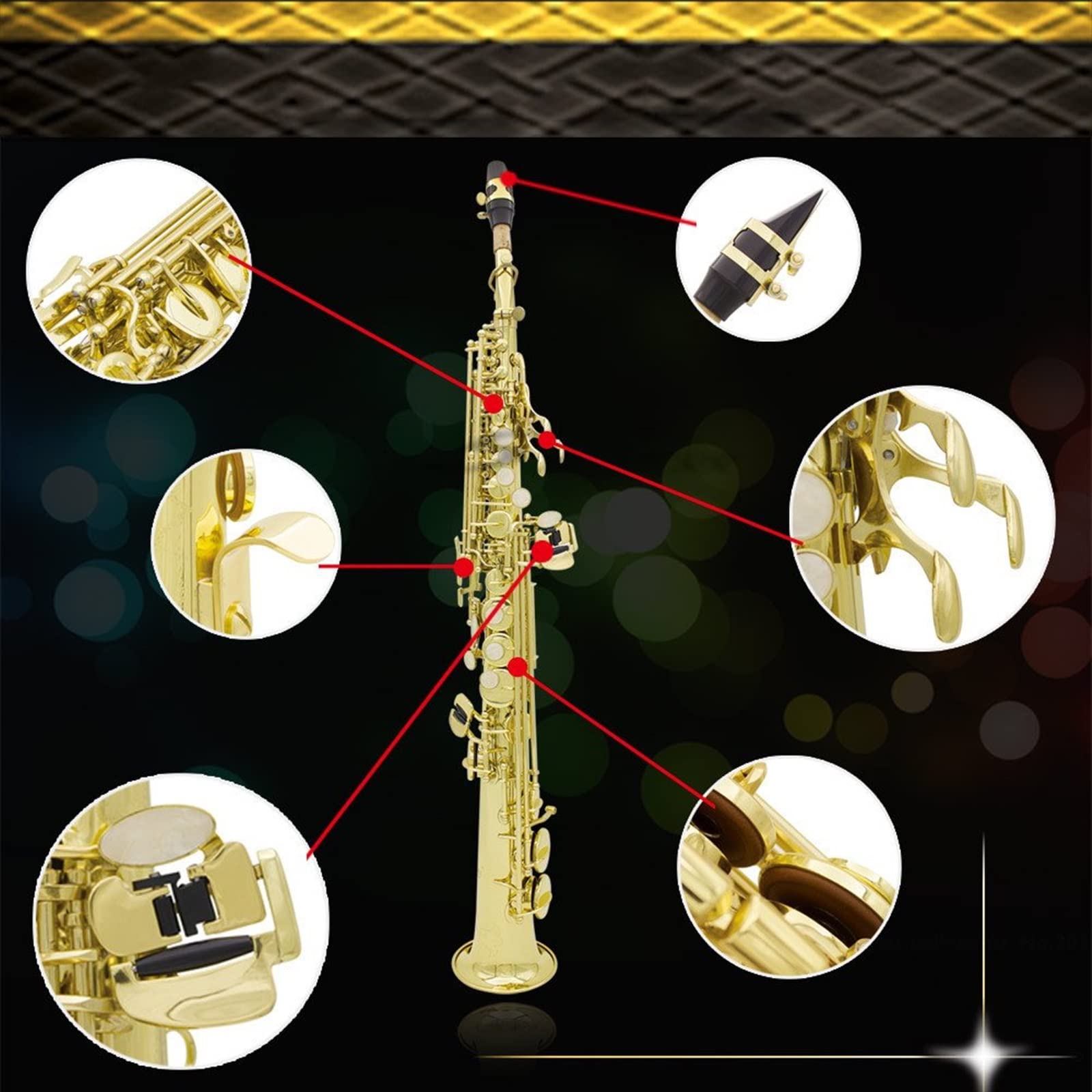 Saxofón Profesional Saxofón De Tubo Recto B Gota Saxofón De Tubo Recto Botón De Carcasa Blanca con Caja (Color : 3/4)
