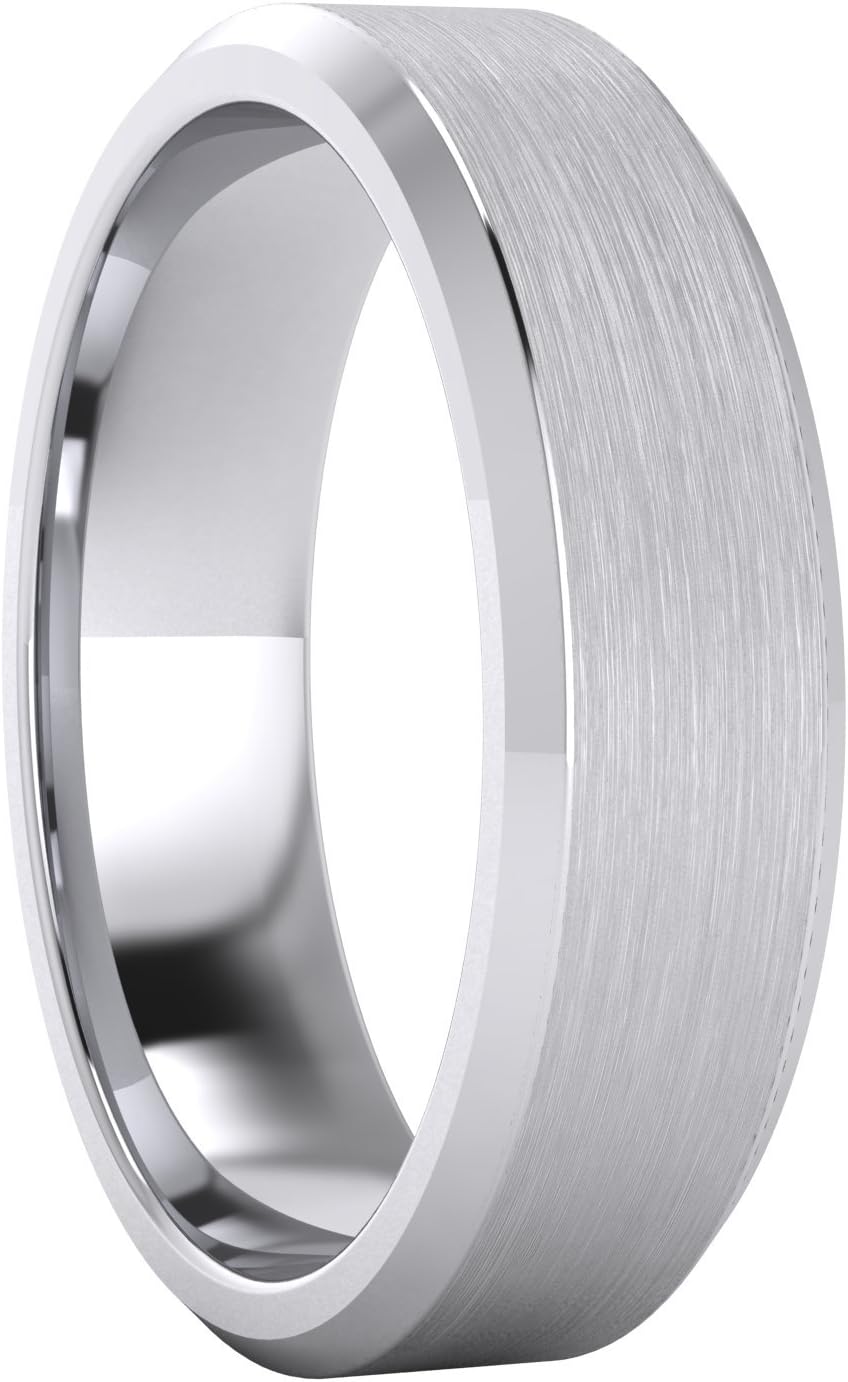 Heavy Solid Sterling Silver 6mm Flat Court Shape Matt Centre Polished Bevel Edges Mens Wedding Ring Plain Band