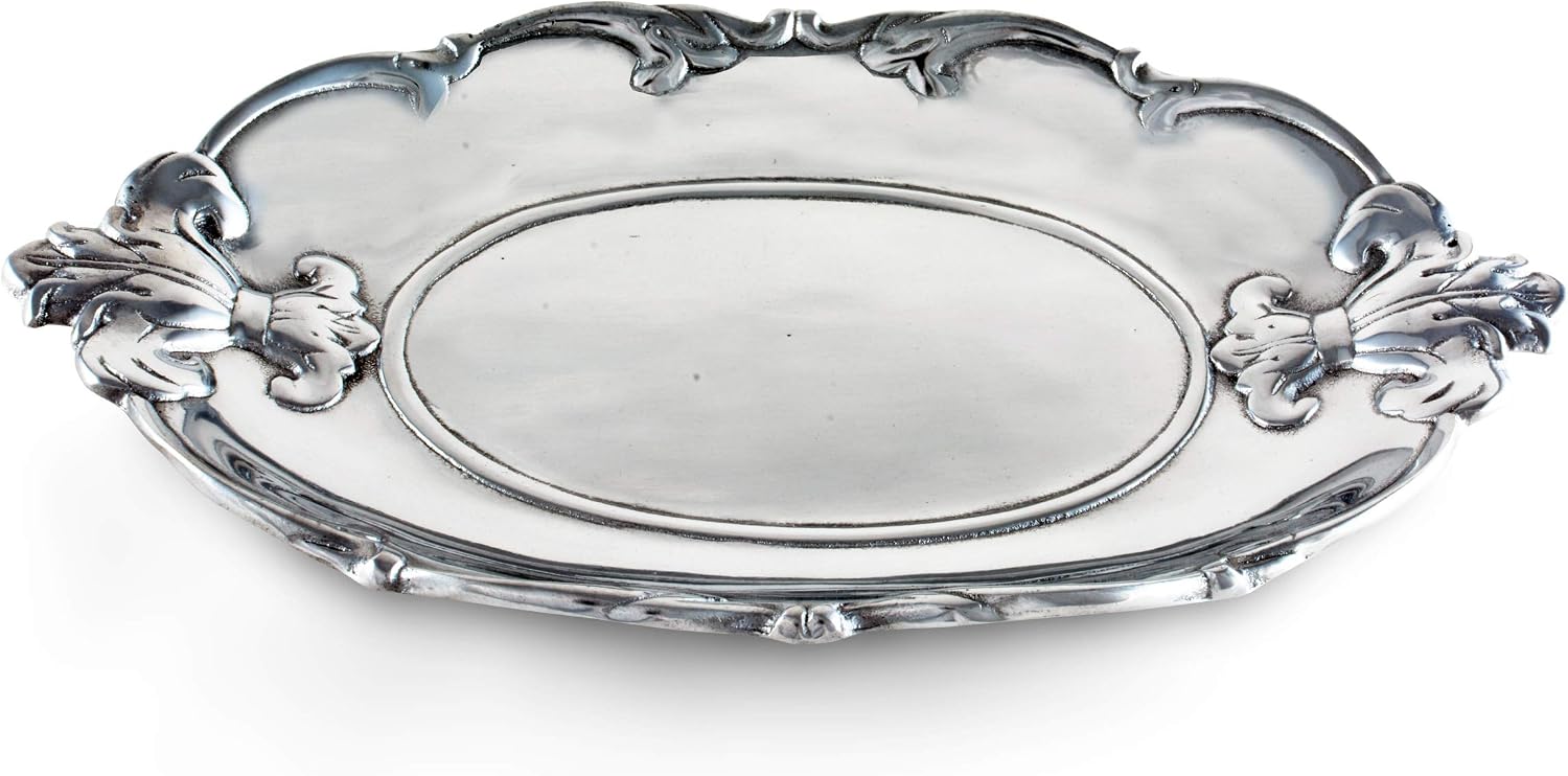Arthur Court Aluminum Fleur-De-Lis Oval Tray, 13 x 8 inch - Elegant Emblem Design, Versatile for Any Occasion, Freezer & Oven Safe