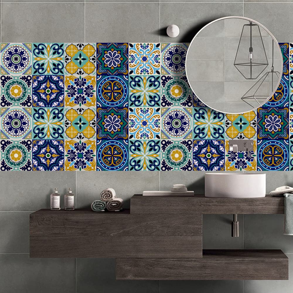24 pezzi adesivo per piastrelle parete della cucina carta da parati autoadesiva impermeabile e resistente all'olio 3d Retro Art Pattern decalcomanie da bagno rimovibili