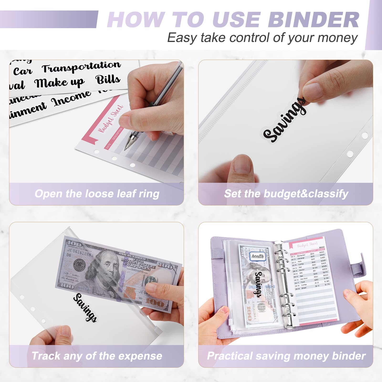 Onlyesh Budget Binder With Zipper Envelopes & Cash Tunisia