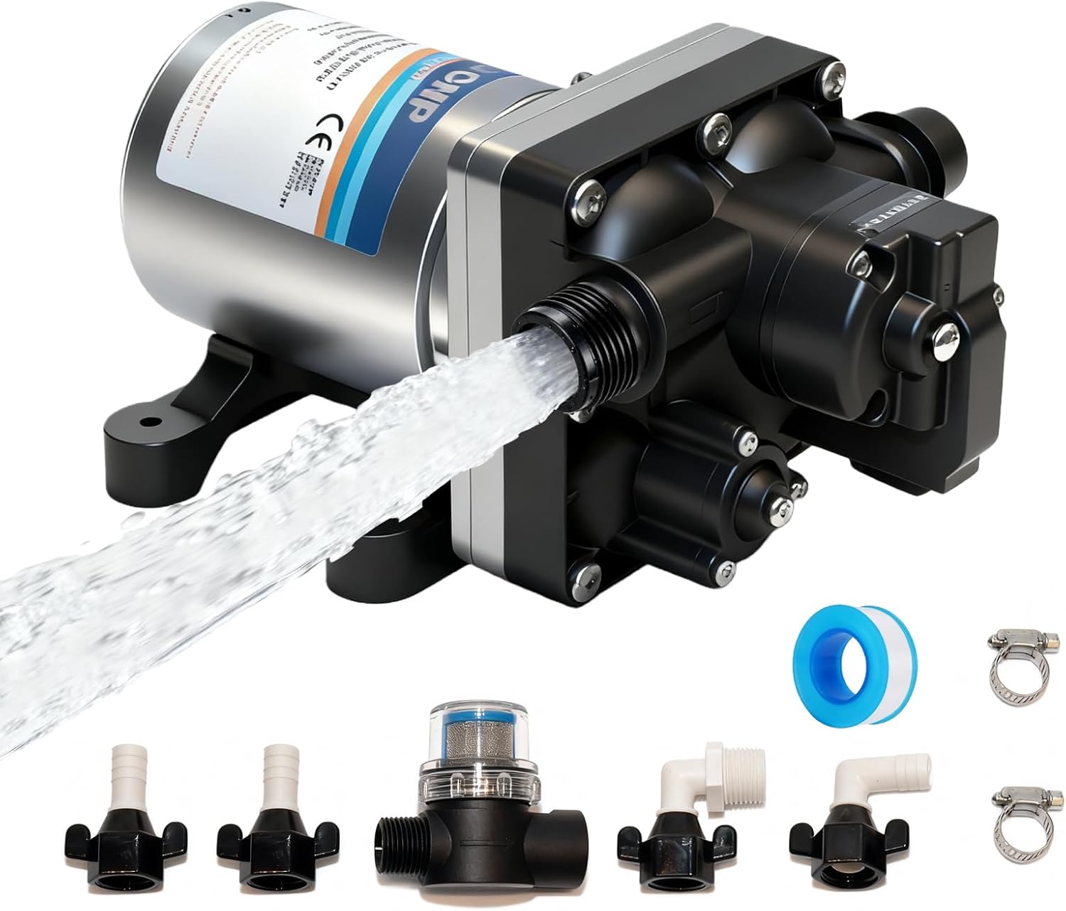 RV Water Pump with Strainer 12V 3.0 GPM 55 PSI 1/2"MNPT Connection, for Camper,RV,Shower,Sprayer | Self-Priming & Quiet Diaphragm Pump | Thermal Protection & Dry Run Safe