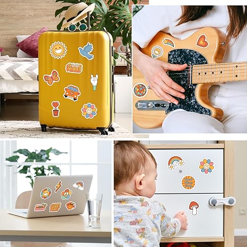 Miniatura 6 de 50 Pcs Hippie Stickers, Groovy Preppy Boho Daisy 70s RetroVinyl Waterproof Stickers Hippy Party Decorations Peace Sign Stickers for Laptop, Car,