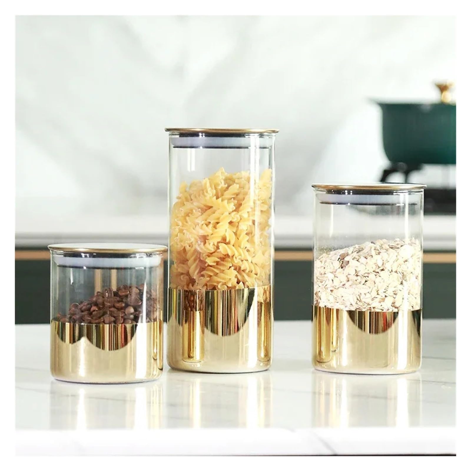 Lata sellada de vidrio, recipiente para café, dorada