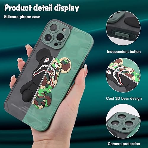 Miniatura 2 de Funda compatible con iPhone 13 Pro Max, diseño de camuflaje con diseño de oso tiburón 3D de dibujos animados de moda para hombres, niños,