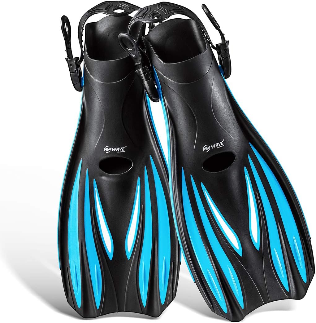 Snorkel Fins, Diving Fins Swim Fins Short Swim Flippers for Training Adjustable Buckles Open Heel Scuba Diving Fins Travel Size for Men Women Kids Adult : Sports & Outdoors