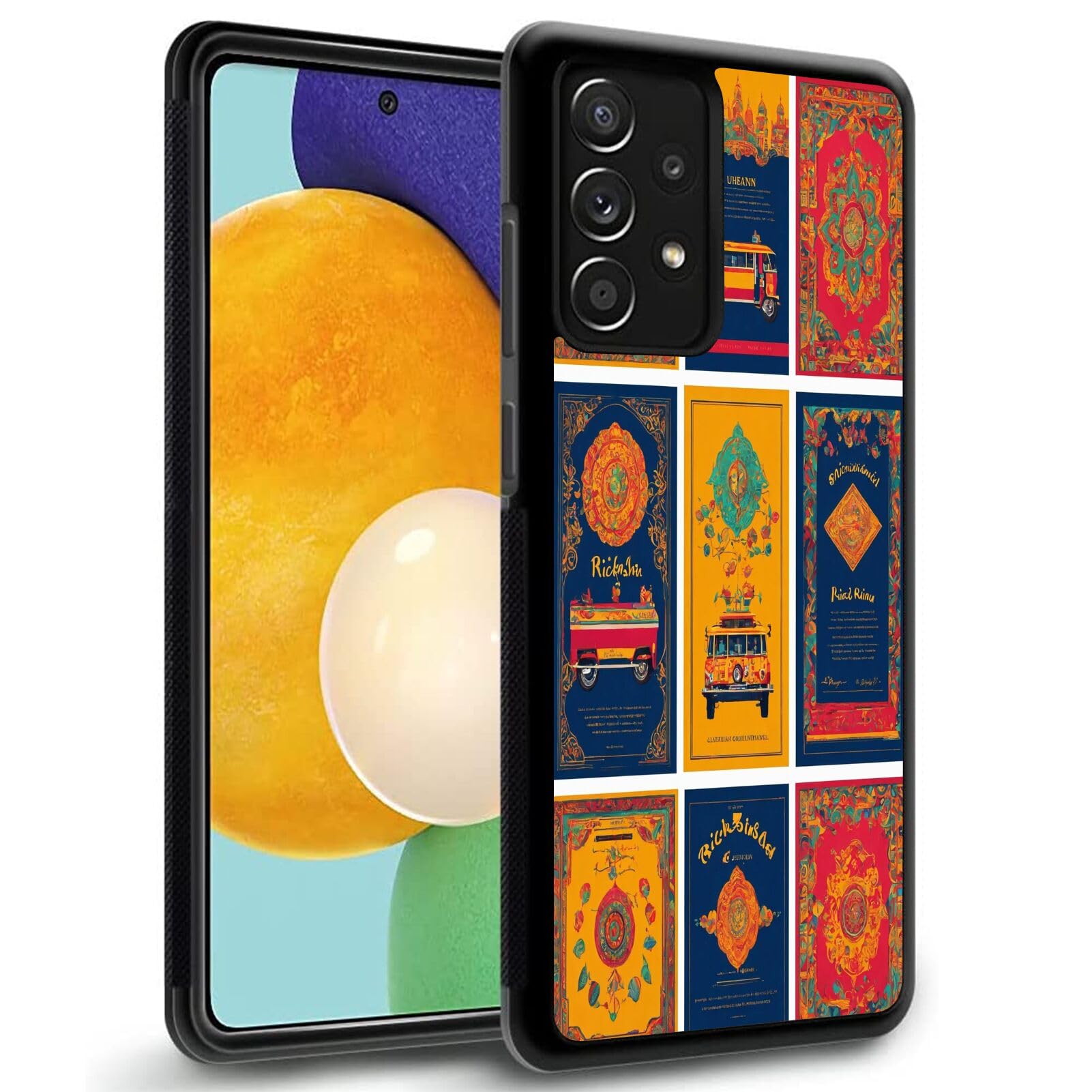Phone Case for Samsung Galaxy A6 A60 A7 A71 A72 A73 A8 A8+ A9 A90 A91 4G/5G with Designer Rickshaw-aa0 Art, Slim Black Frame Anti-Scratch Shockproof