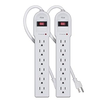 KMC 6-Outlet Surge Protector Power Strip 2-Pack, Overload Protection, 4-Foot Cord, 900 Joule - White