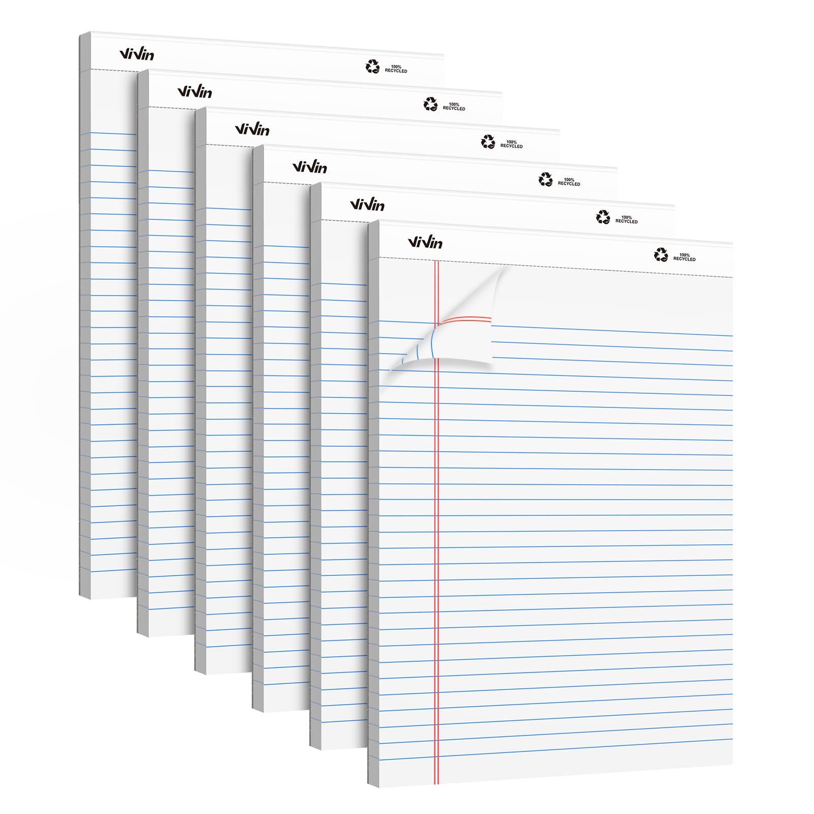 ViVin Legal Pads 8 5 x 11 75 Inch Wide Ruled Note Pads 6 Pack 30 Sheet Pad