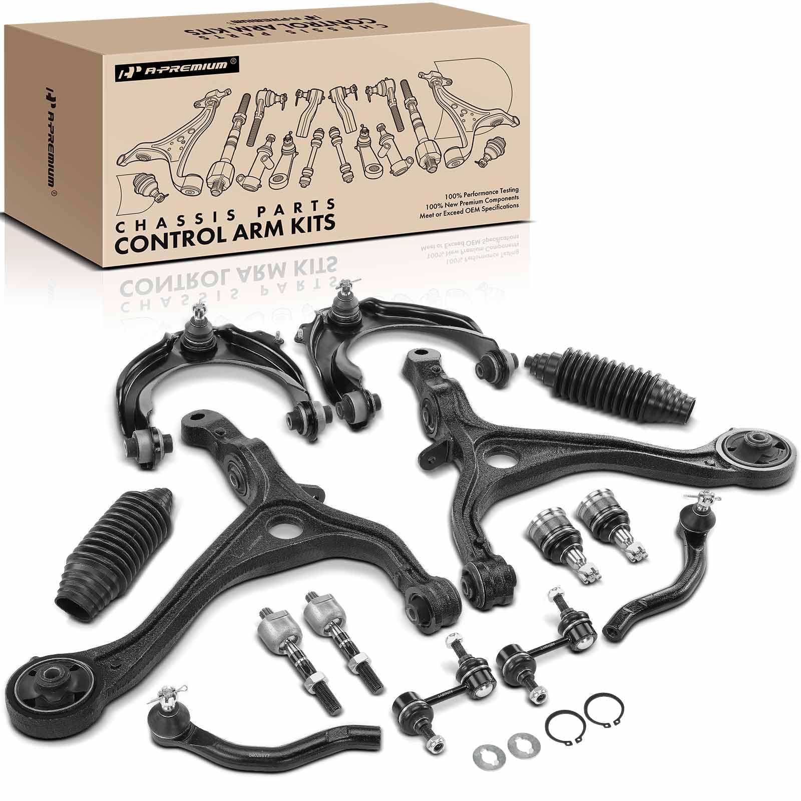 Front Suspension Kit Control Arm Ball Joint Tie Rod End Sway Bar Link Compatible with Honda Accord 2003 2004 2005 2006, 14-PC Set, Replace# 51460SDAA01, 53010SDPA01