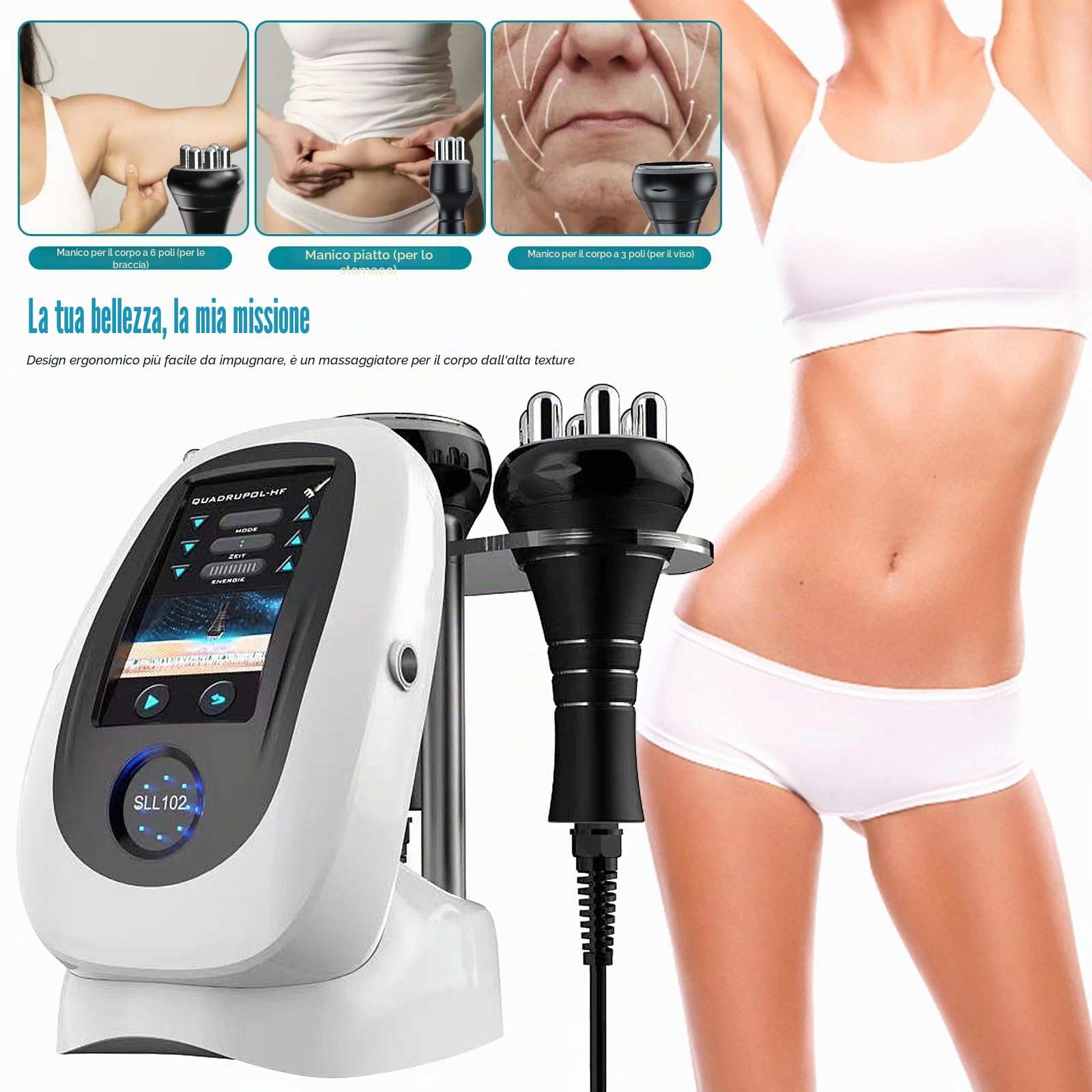 Dispositivo a radiofrequenza 3 in 1, 80 K, per cavitazione ad ultrasuoni, per la rimozione della cellulite, massaggiatore elettrico per braccio, vita, gambe, fianchi, viso