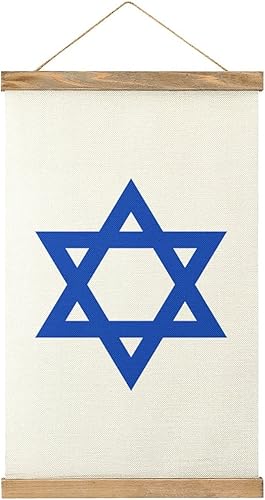 Póster colgante de lienzo con diseño de bandera de Israel con marcos de madera, impresiones artísticas de pared vintage para decoración del hogar y