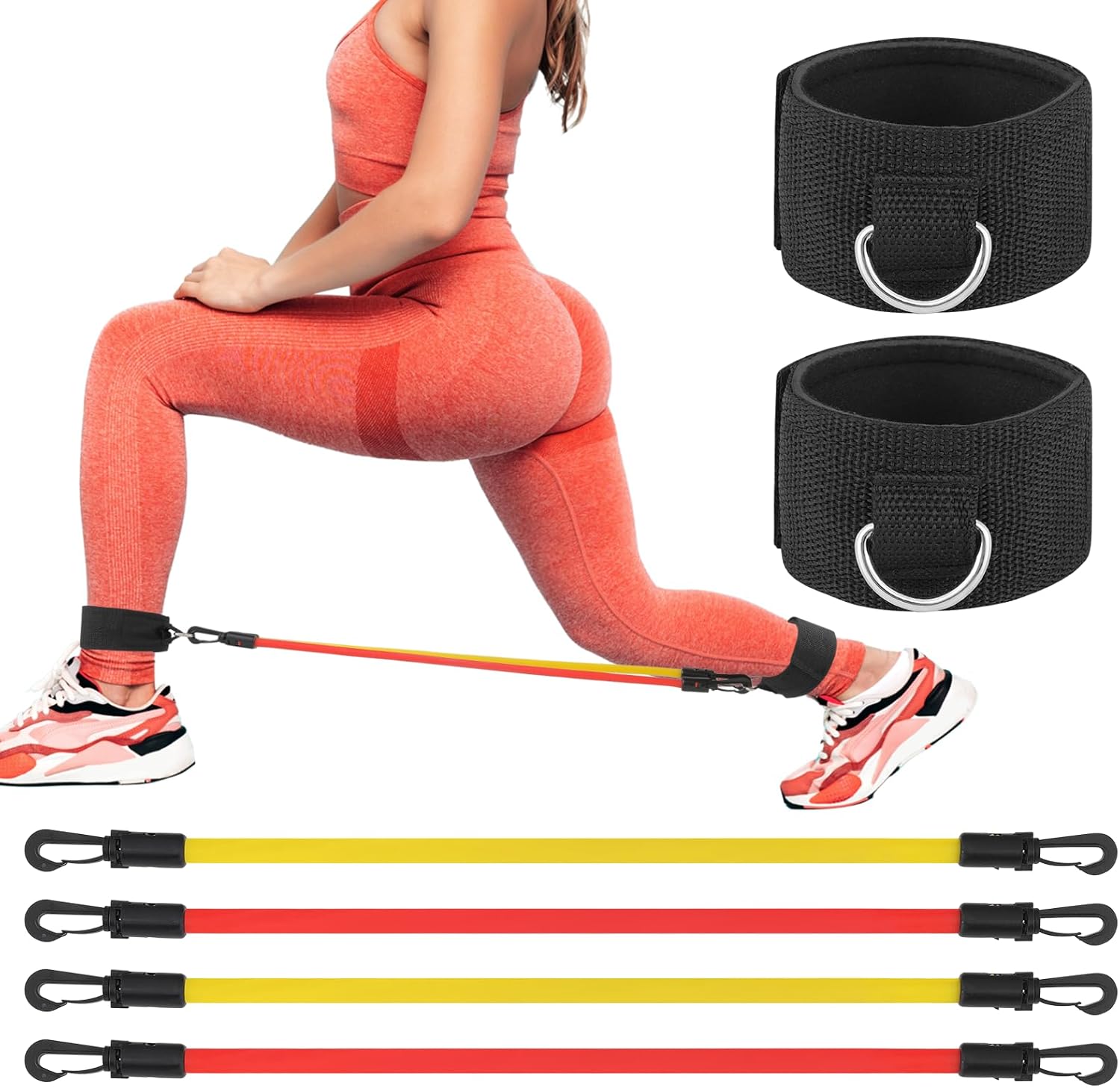 Magshion Ankle Resistance Bands with Cuffs, Home Gym Workout Equipment Sets for Women, Lifting Glute Butt Exercise Equipment with 4 Adjustable Levels