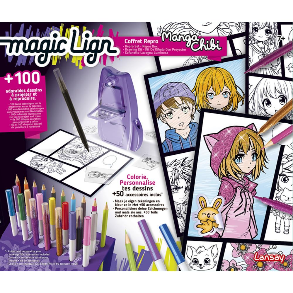 Lansay - Naruto - Magic Line - Coffret Reproduction - Plus de 100 Illustrations à Projeter et Dessiner - Personnages Manga - Apprendre à Dessiner - Activité Créative - Dès 7 Ans