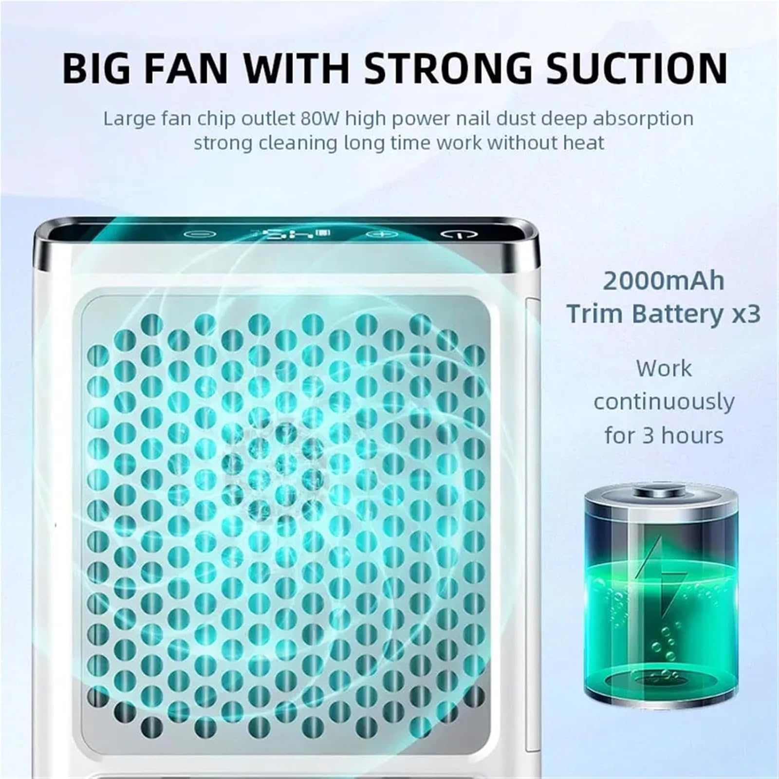 MObyat Aspiratore per Unghie da 80 W, Aspirapolvere da Tavolo per Lucidatura, velocità Regolabile, Touchscreen LCD, Filtro Rimovibile, Facile da Pulire, Ricaricabile, per Smalto Acrilico
