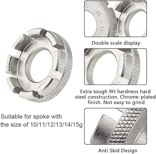 Miniatura 5 de Goabroa Llave de radios de bicicleta, acero duro 8 en 1 de acero endurecido para ajuste de tensión de rueda de precisión, compatible con pezones de