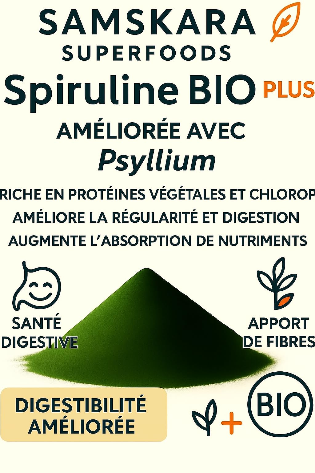 Spiruline en Poudre BIO Samskara | 63% Protéines | Superaliment Naturel | Spiruline Poudre Bio pour Smoothies, Yaourts, Recettes | Organic Spirulina Powder - 1 kg