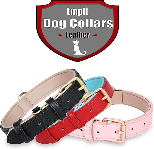 Miniatura 8 de Lmlpt Collar de perro de cuero negro para perros grandes, medianos y pequeños, collar de perro de cuero genuino, acolchado suave, ajustable, grueso,