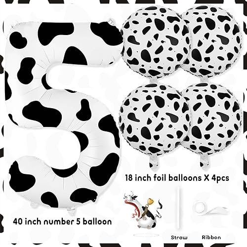 Miniatura 3 de Globos con el número 5 con estampado de vaca, globo grande de 40 pulgadas, globos de papel de aluminio de vaca de 18 pulgadas para cumpleaños de 5