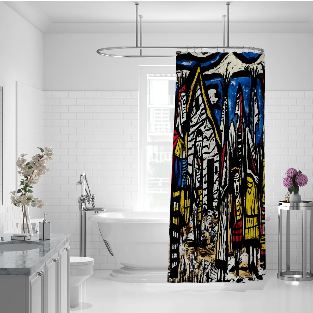 Rideau de Douche Figure tribale Vintage pour Salle de Bain 180 x 180 cm