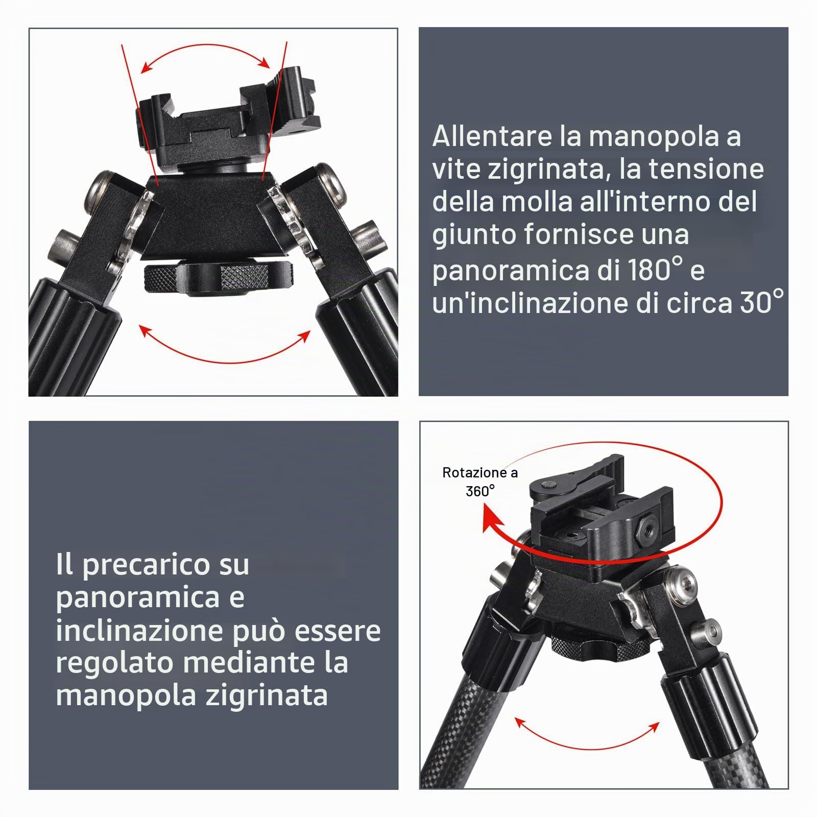 Tattico Lungo raggio Fibra di carbonio Bipiede a Sgancio Rapido con Attacco per Slitte Picatinny